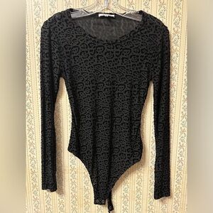Good American Burn Out Leopard Crew Neck Bodysuit 3 Large Black Long Sleeve
